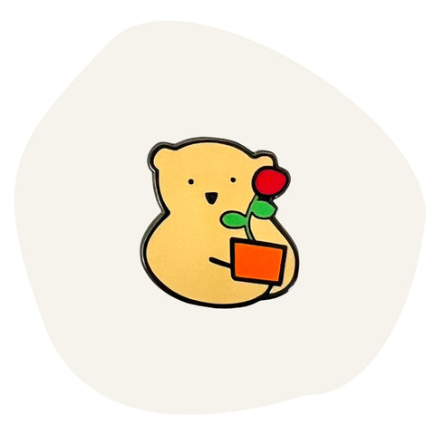 Oils.Earth enamel pin bear holding a plant